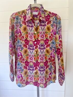 Maus & Hoffman Liberty Fabric Silk Floral Button Front Shirt L Made in Italy